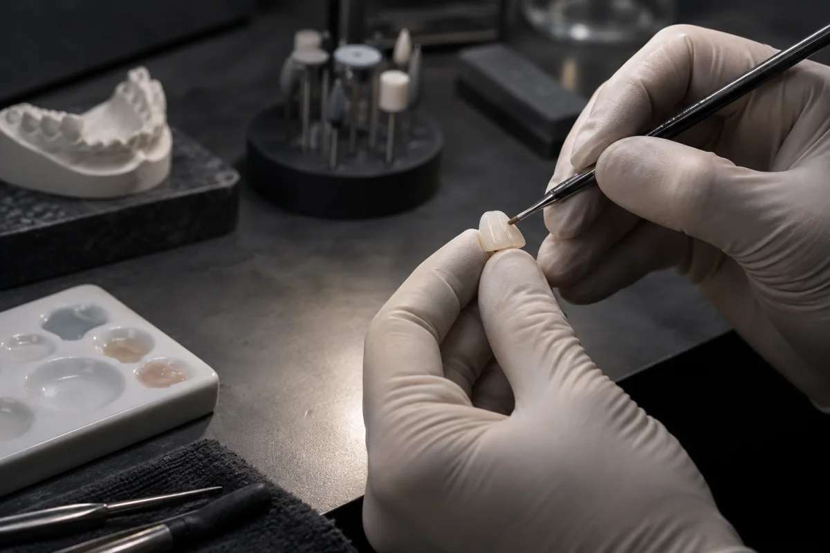 Trabajo de precisión sobre una restauración cerámica dental