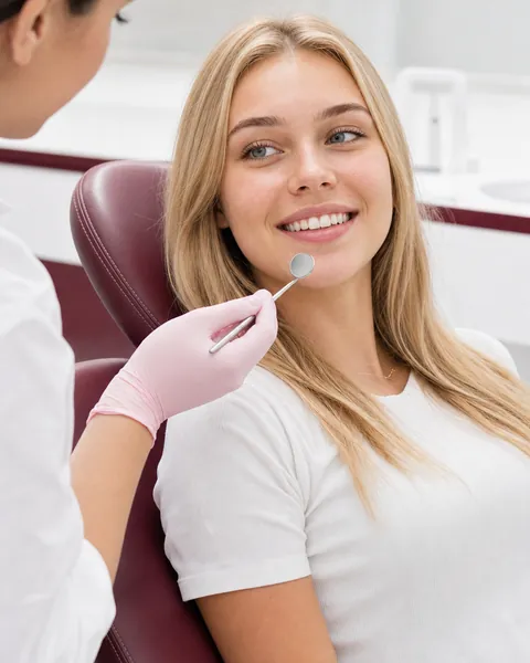 Paciente joven sonriendo durante una revisión estética dental